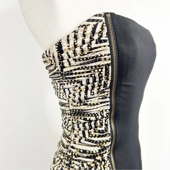 Y2K Vintage Bebe Addiction Gold Strapless Clubbing Micro Mini Dress Size XS - Picture 7 of 10